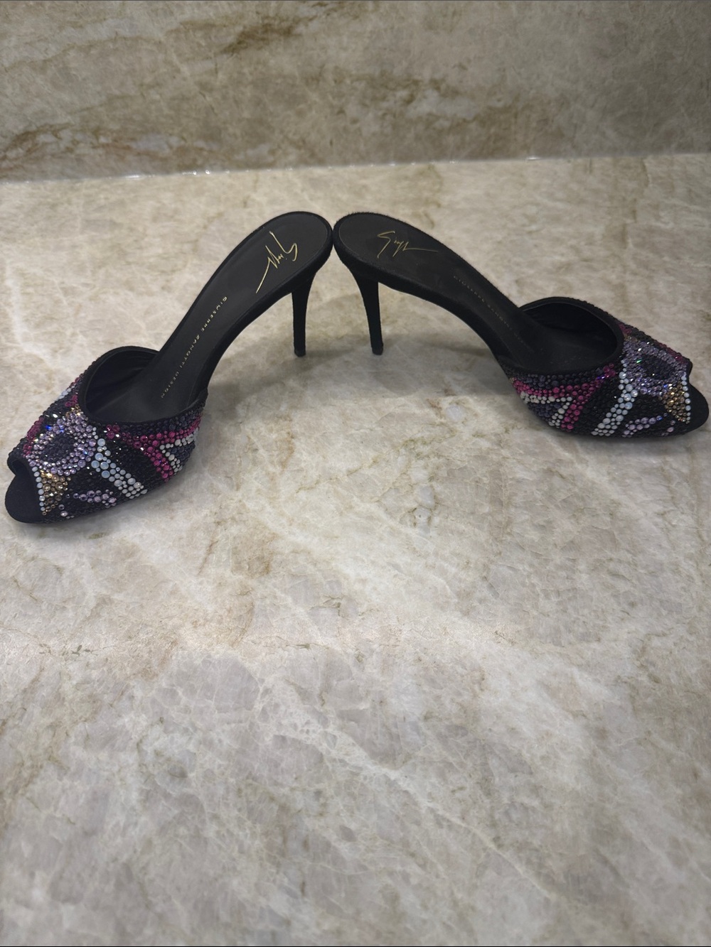 Giuseppe Zanotti Black Beaded Multicolor Crystal Mules - Picture 4 of 9